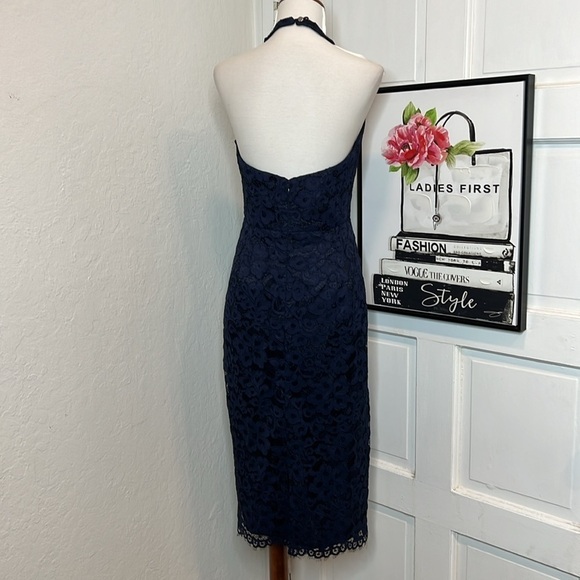 Shoshanna Midnight Uma Navy Lace Midi Halter Dress Size 2 - Picture 5 of 11